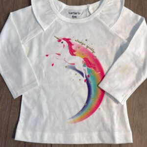 Camiseta manga longa branca unicórnio