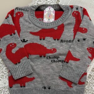 Blusa de Lã Cinza Dino Vermelho