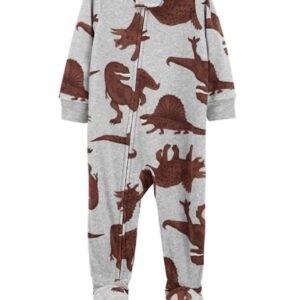 Macacão Fleece Cinza e Marrom Dino
